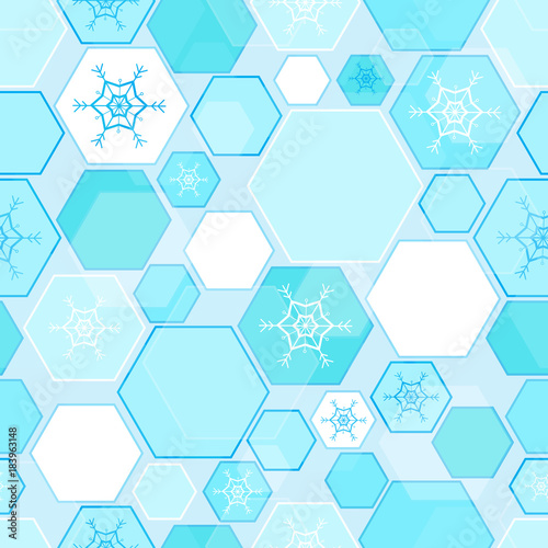 Seamless vector background, snowflake on honeycomb background.