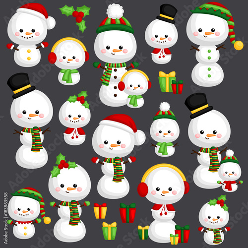 Christmas Snowman Vector Set