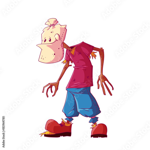 Colorful vector illustration of a happy cartoon live scarecrow character