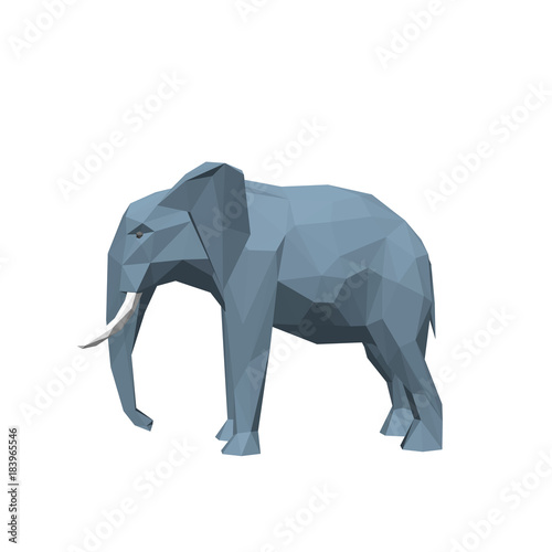 Polygonal elephant. Isolated on white background. 3D Vector illustration.