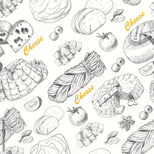 Seamless pattern with cheese products