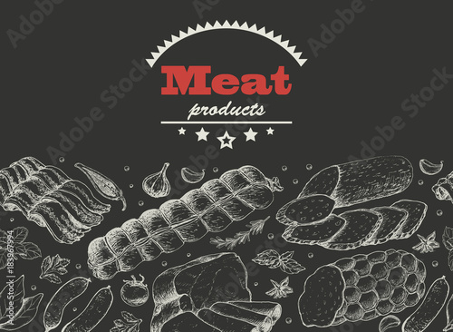 Horizontal background with meat products