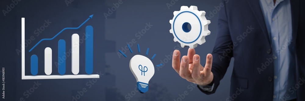 Business icon symbols and Businessman with hand palm open and Business icon symbols and Businessman with hand palm open and