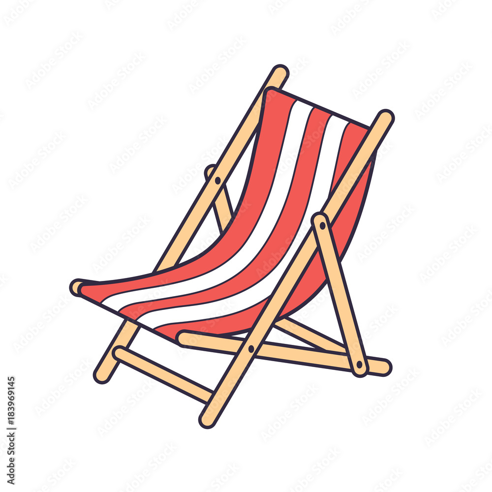 Red striped beach deck chair isolated.