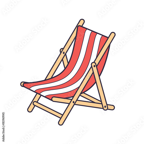 Red striped beach deck chair isolated.