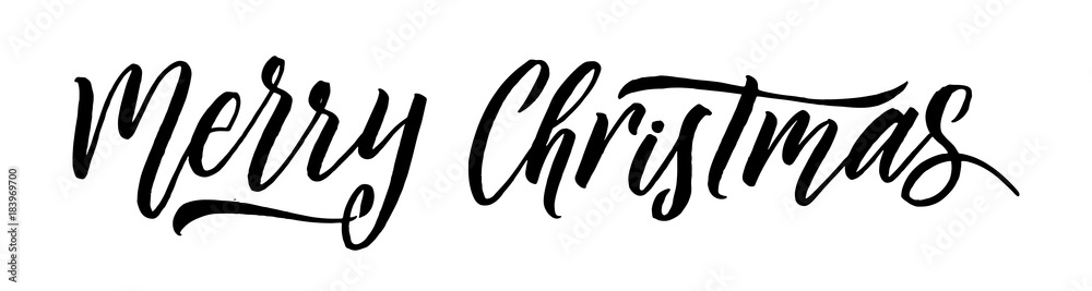 Merry Christmas Calligraphy. Greeting Card Design on White Background Merry Christmas Calligraphy. Greeting Card Design on White Background