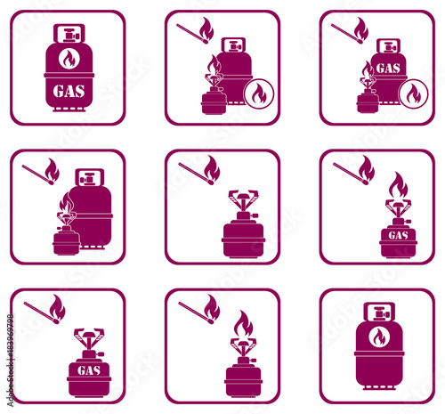 Set of camping stove and gas bottle icons