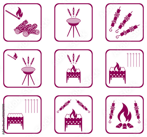 Grilled kebab icons set