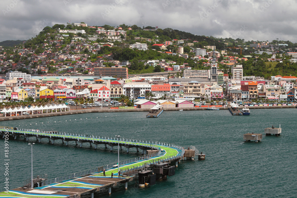 Port, embankment and city. Fort-de-France, Martinique