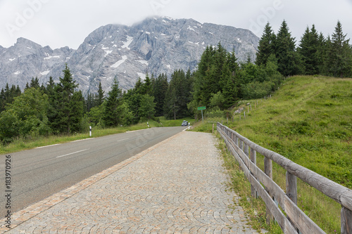 Rossfeld panorama road with car park over the mountain ridge between Germany and Austria