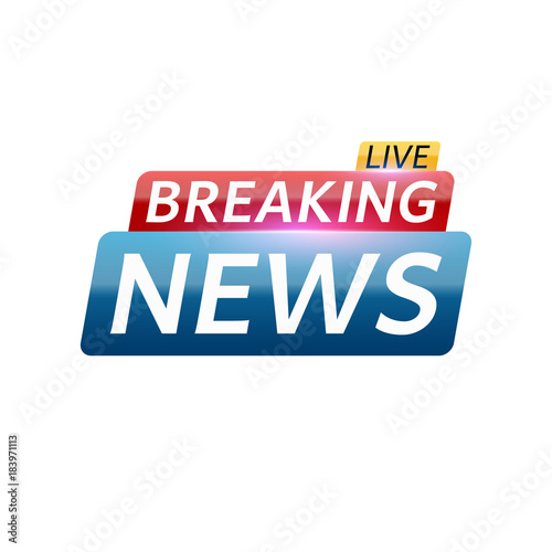 Breaking news live. Abstract red blue banner with white text. White background. Red and blue glare. Technology and business. Live on TV. Vector