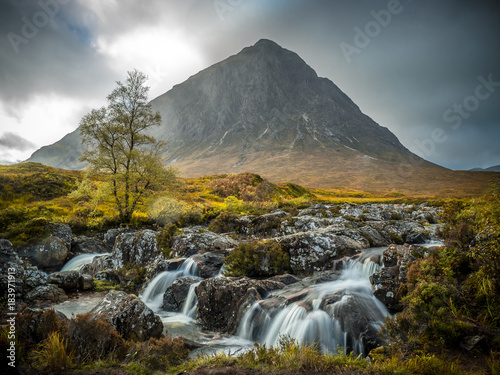 buachaille etive mor with small river, scotland photo