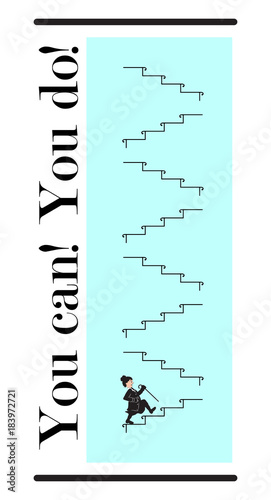 Grandmother stubbornly climbs the stairs. Concept - to achieve the goal. Healthy lifestyle. Vector illustration. Eps 10. © 151115