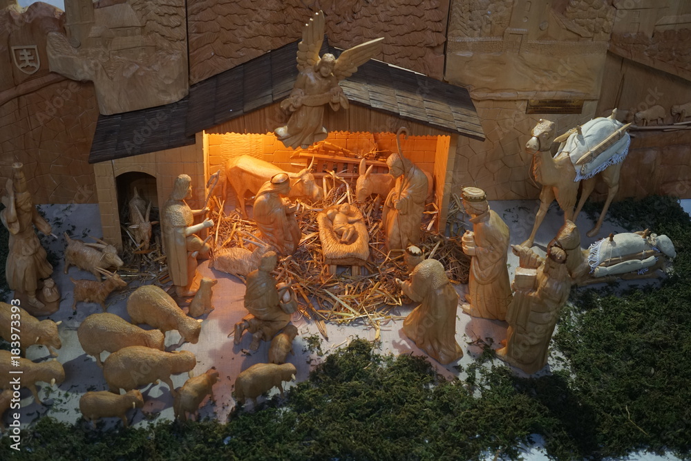 Jesus Christ nativity scene in a stable