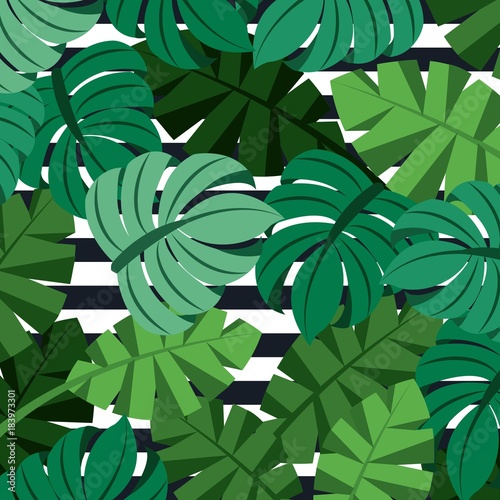 tropical palm leaves jungle leaves seamless floral pattern stripes background vector illustration