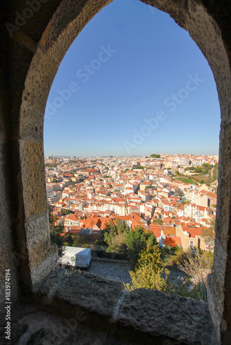 view over lisbon from castelo de sao jorge castle window