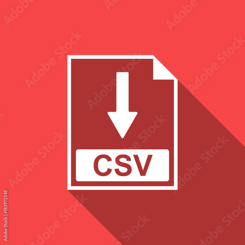 CSV file document icon. Download CSV button icon isolated with long shadow. Flat design. Vector Illustration