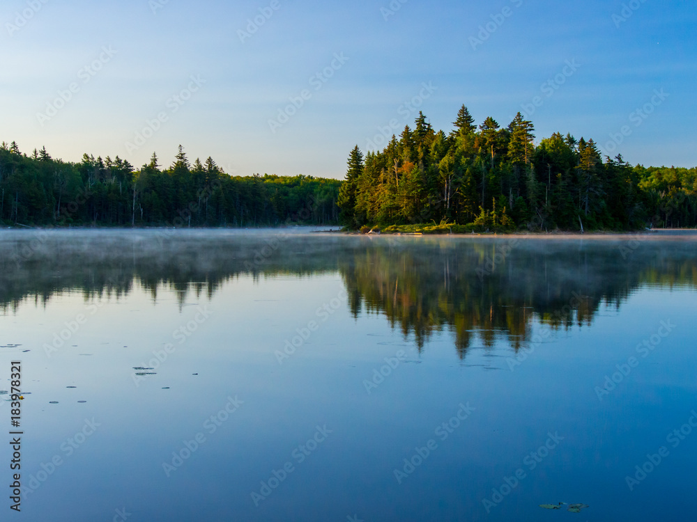Vermont Lake, Mist over Water, Forest, Green Mountains