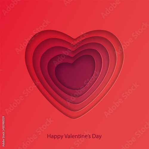 Red hearts cut out of paper. Decorative design element, holiday decoration for Valentine's day card. Symbol of love. Vector illustration