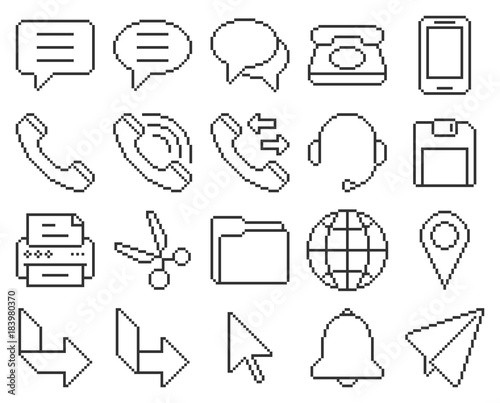 Line pixel icons set: User interface. Set #3
