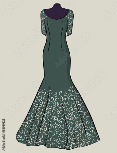 Gray dress with white lace on a light gray background eps 10 illustration
