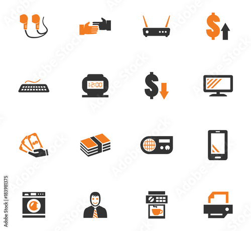 Pawn shop orange icons set