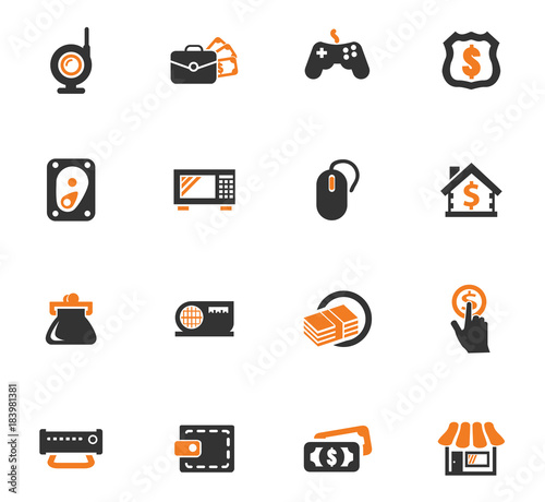 Pawn shop orange icons set