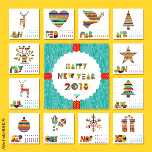 New Year 2018 holiday decoration calendar template
