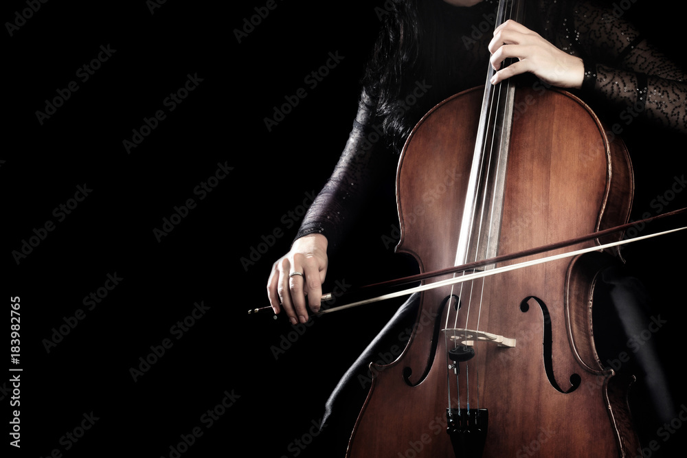 Foto auf Acrylglas Cello-Spieler. Cellistenhände spielen Cello -  Nikkel-Art.de