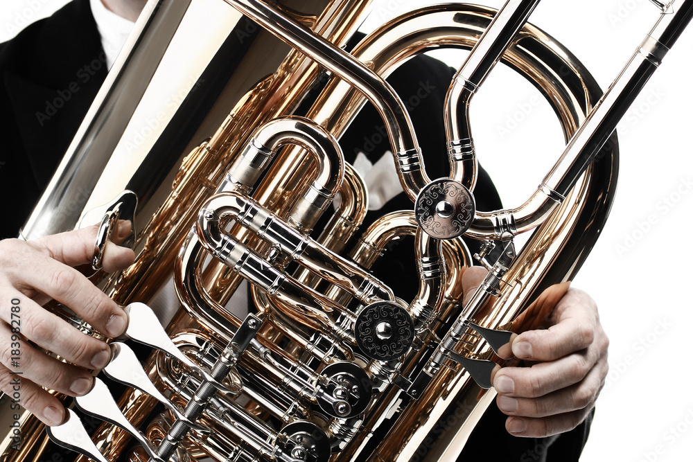 Fototapeta premium Tuba brass instrument. Wind musical instruments