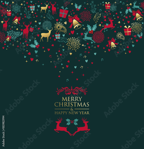 Christmas and new year gold deer ornament card