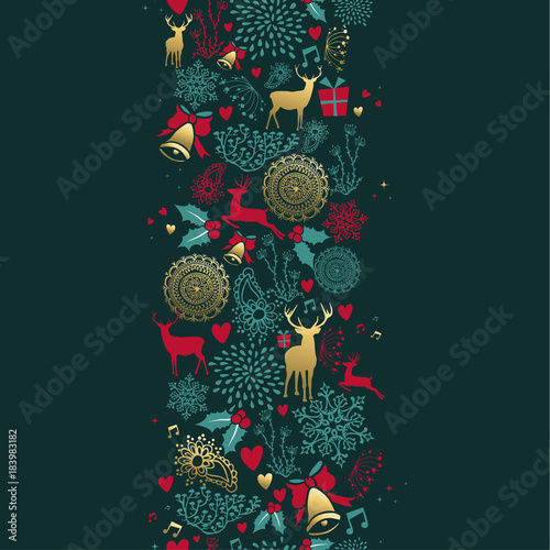 Christmas gold deer decoration seamless pattern