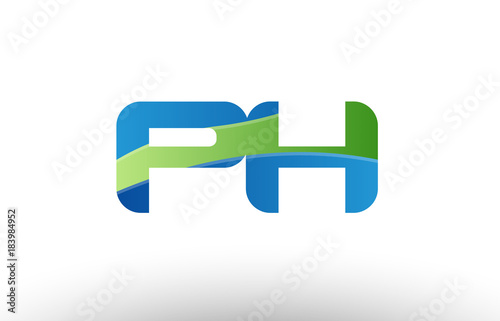 blue green ph p h alphabet letter logo combination icon design