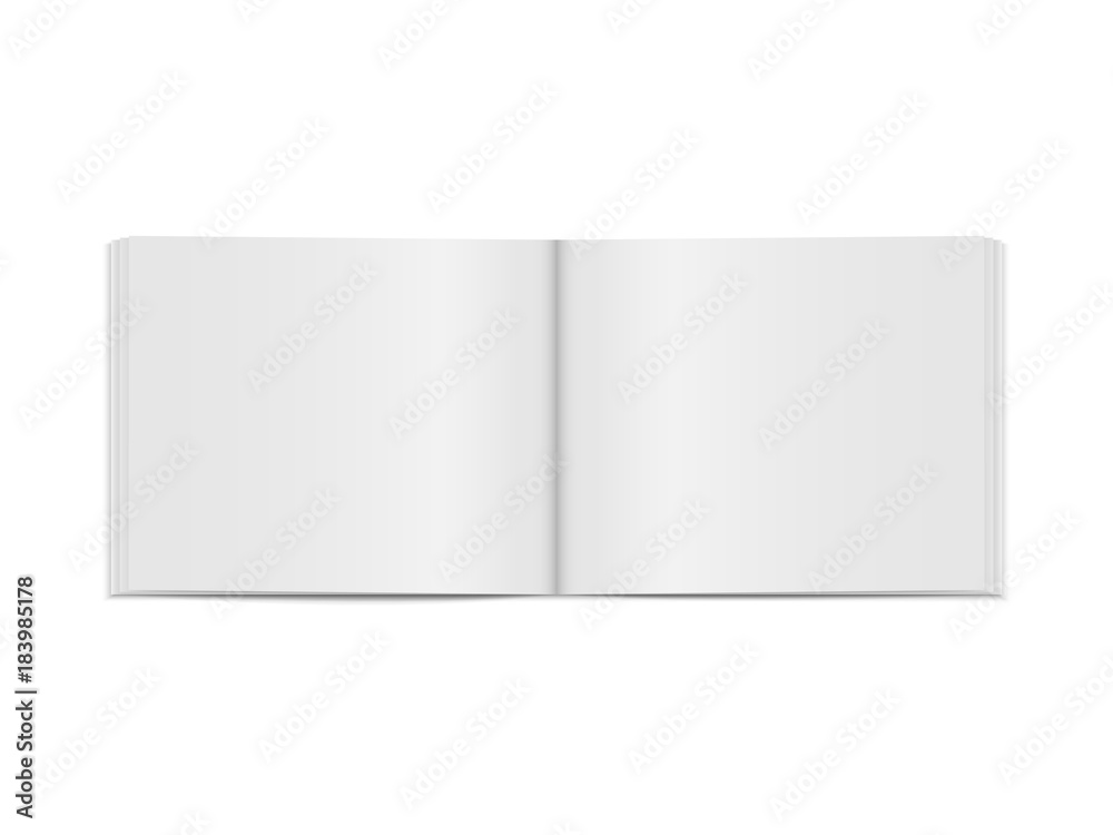 Vector mock up of open book isolated on white. 3d horizontal brochure page, notebook, magazine template with empty place for text. Vector mock up of open book isolated on white. 3d horizontal brochure page, notebook, magazine template with empty place for text.