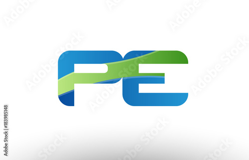 blue green pe p e alphabet letter logo combination icon design