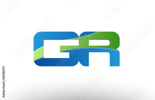 blue green gr g r alphabet letter logo combination icon design