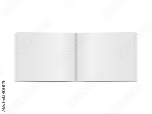 Vector mock up of open book isolated  on white. 3d horizontal brochure page, notebook, magazine template with empty place for text.