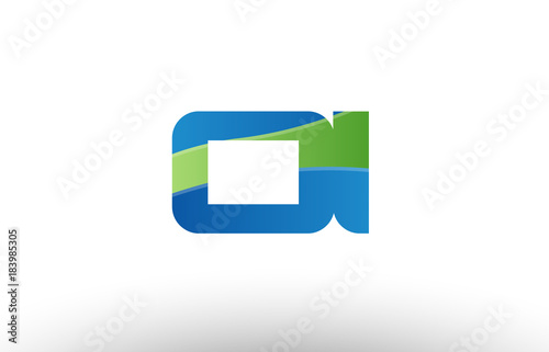 blue green oi o i alphabet letter logo combination icon design
