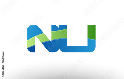 blue green nu n u alphabet letter logo combination icon design