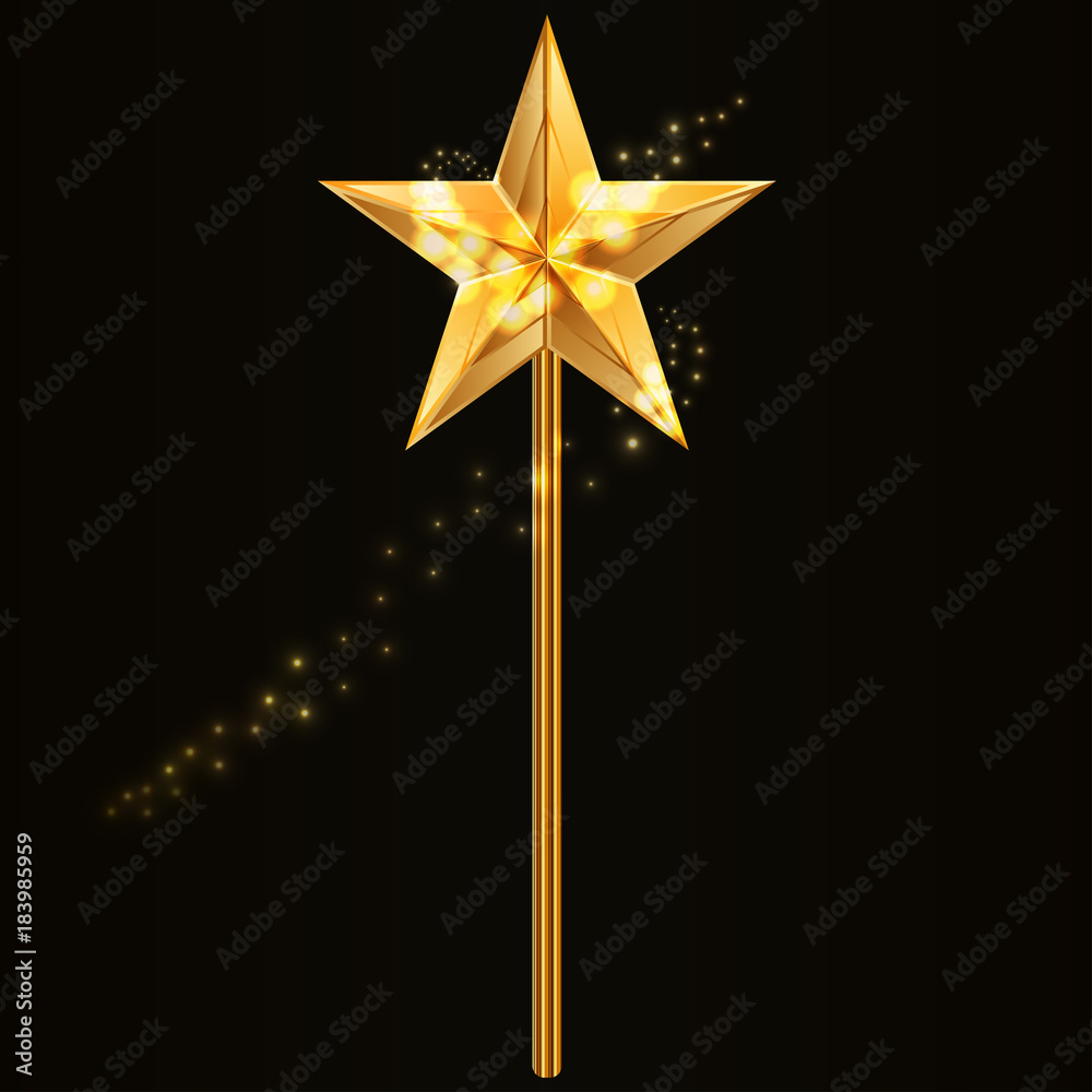 Vector illustration of magic wand with golden star Vector illustration of magic wand with golden star