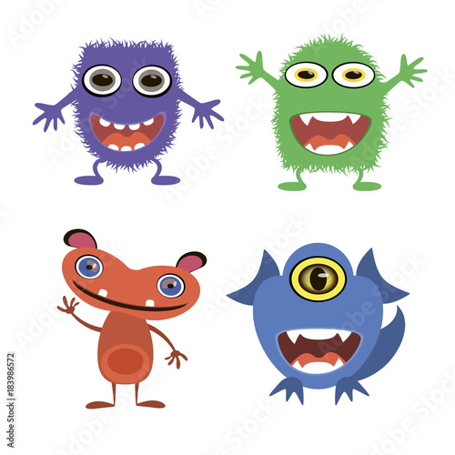 A set of cartoon monsters.