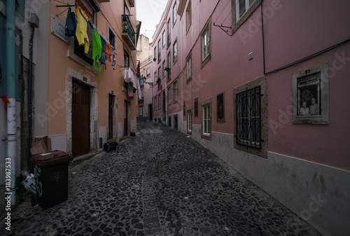 Old streets and the ordinary life of the city of Lisbon. Portugal.