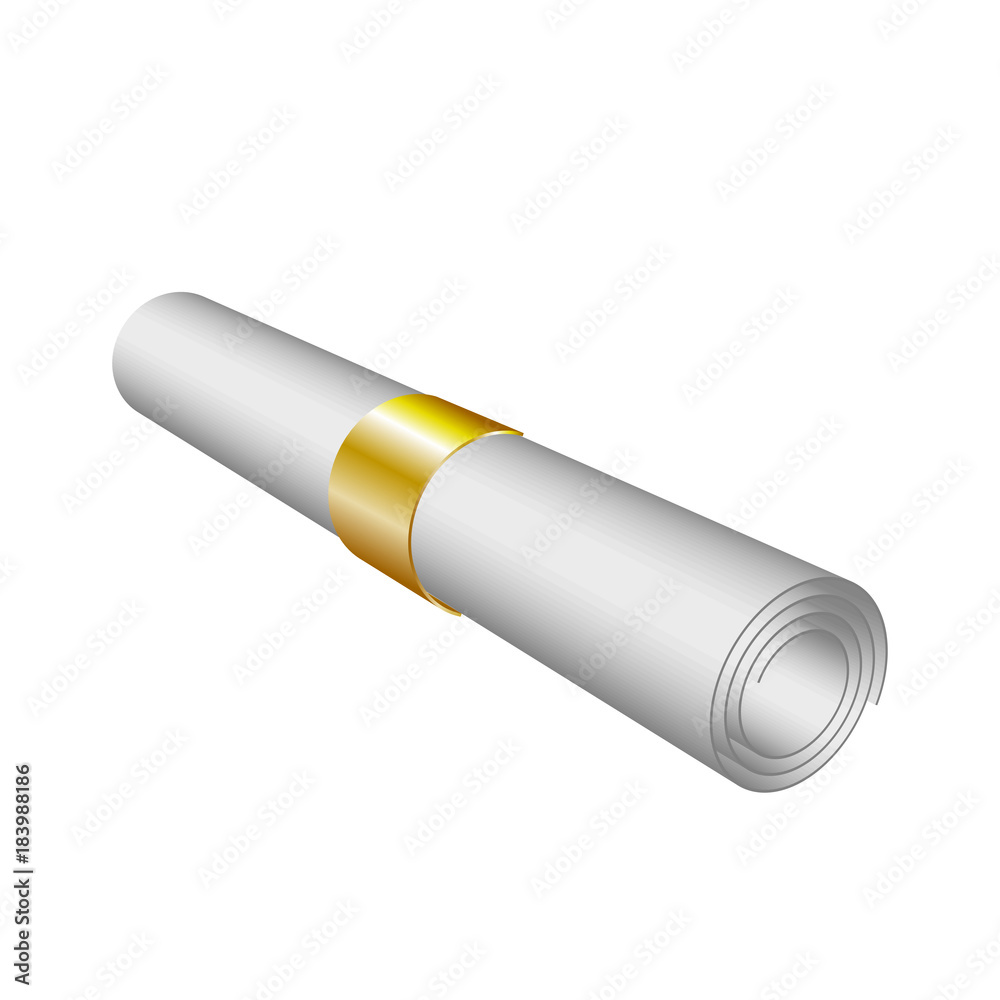 Vector of roll paper like diploma with gold ribbon, isolated on white, 3d Rolled Paper Vector of roll paper like diploma with gold ribbon, isolated on white, 3d Rolled Paper