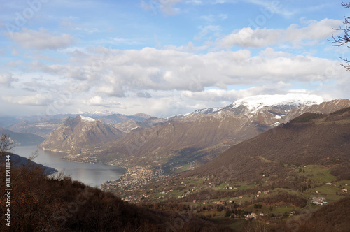 Panoramic image of Valcamonica with Lake Iseo and in the background the snow-capped mountains - Brescia - Italy 09 photo