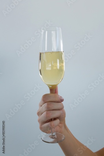 Woman hand holding glass of champagne