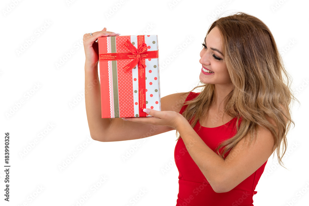 Portrait of a smiling pretty girl holding stack of gift boxes isolated over white background Portrait of a smiling pretty girl holding stack of gift boxes isolated over white background