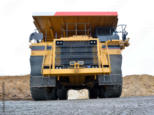 huge mining dump truck front view
