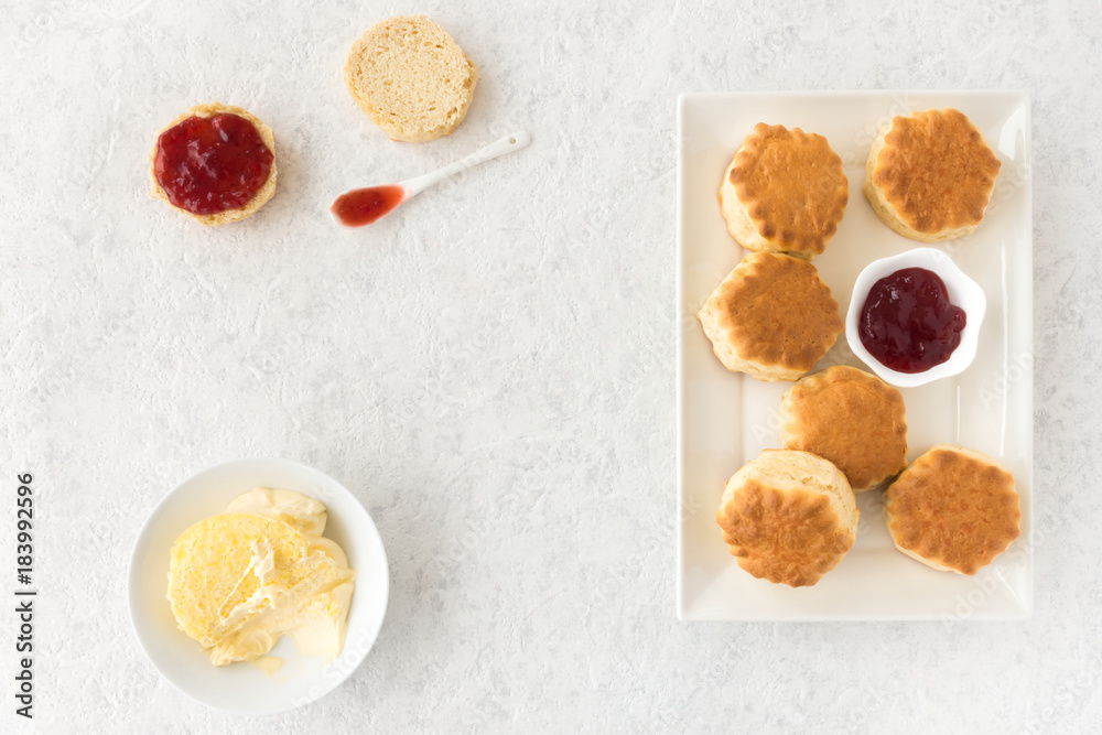 Scones, Clotted Cream and Strawberry Jam Scones, Clotted Cream and Strawberry Jam