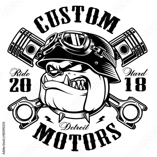 Biker Bulldog biker t-shirt design (monochrome version)
