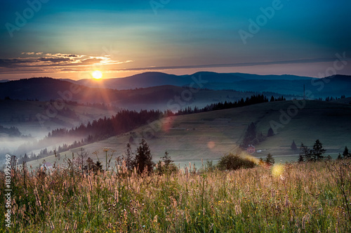 Sunrise In Carpathian Mountain  Borzava  Ukraine 2016 